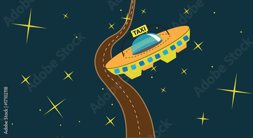 Cosmic taxi with stars and road