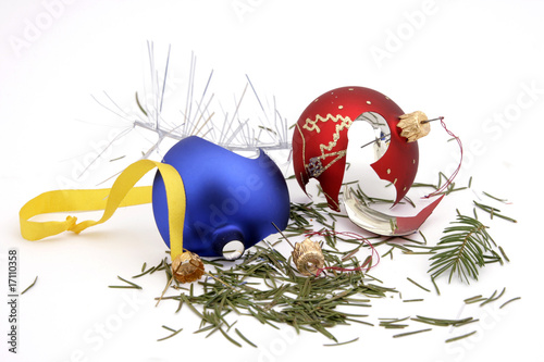 Destroyed glass balls and Christmas ornaments