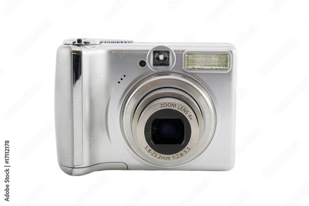 Silver digital camera isolated over white background