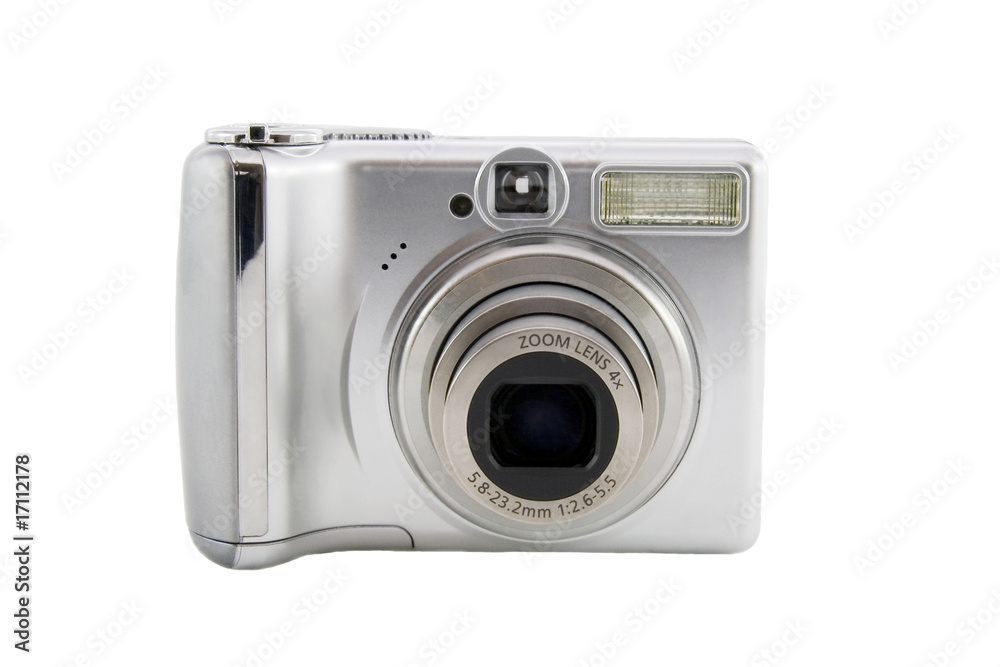 Silver digital camera isolated over white background Silver digital camera isolated over white background