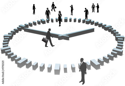 Business People Sihouettes Work a Day in 3D Clock