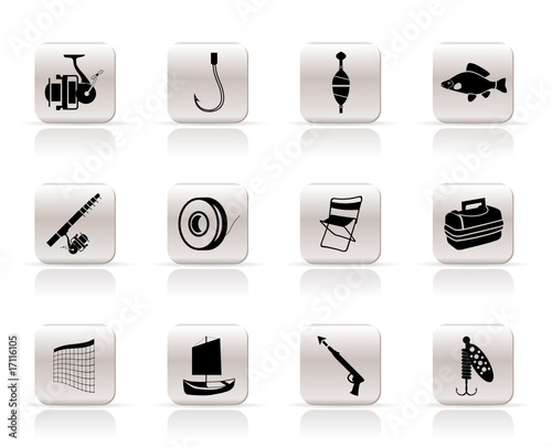 Simple Fishing and holiday icons - vector icon set