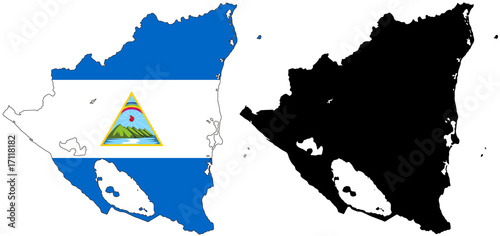 Fényképezés vector  map and flag of nicaragua