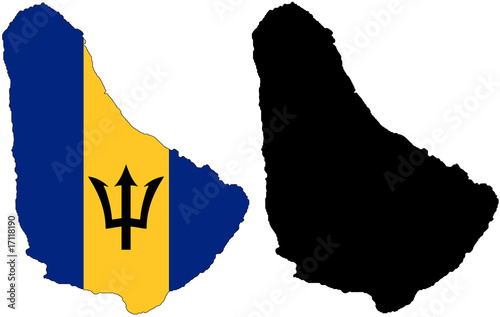 vector  map and flag of barbados photo