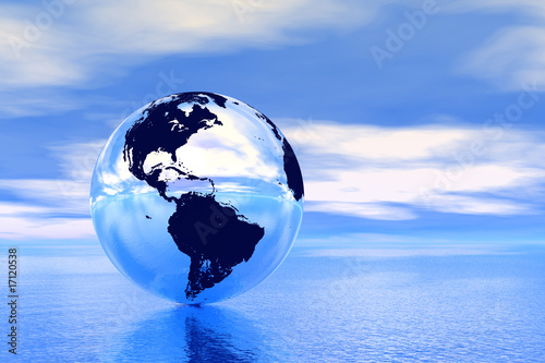 Globe in ocean  USA view