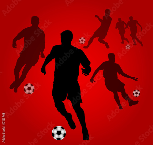 Roter Hintergrund mit Fussballspieler Silhouetten