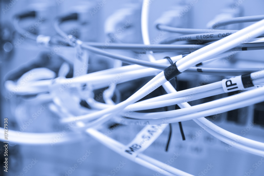 Fiber cables connected to servers Fiber cables connected to servers