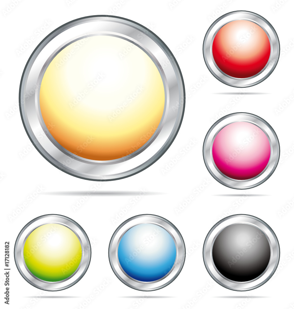 Colorful metal and glass buttons. Vector collection.