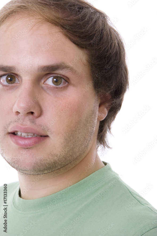 Close up of young casual man portrait, isolated on white Close up of young casual man portrait, isolated on white