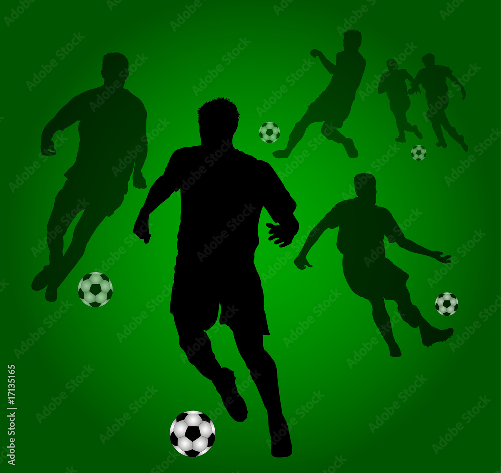 Grüner Hintergrund mit Fussballspieler Silhouetten