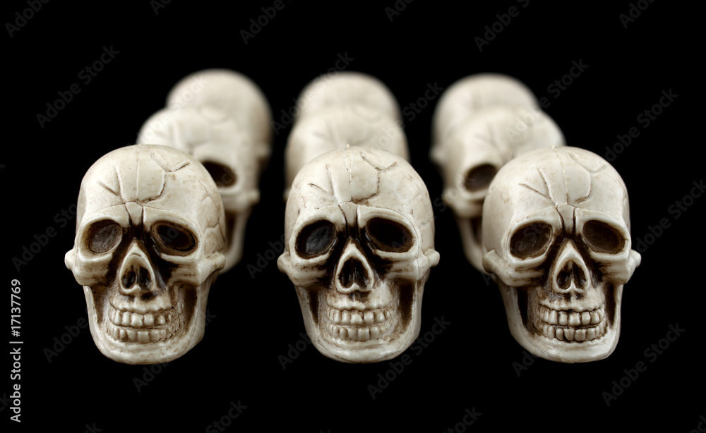 Several rows of Halloween skulls