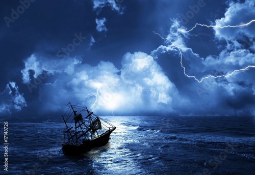 sailing-ship in time of storm