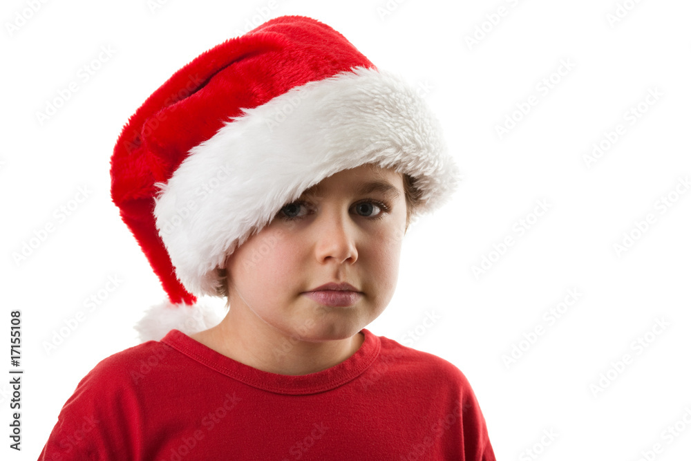 Kid in disguise Santa Claus isolated on white background Kid in disguise Santa Claus isolated on white background