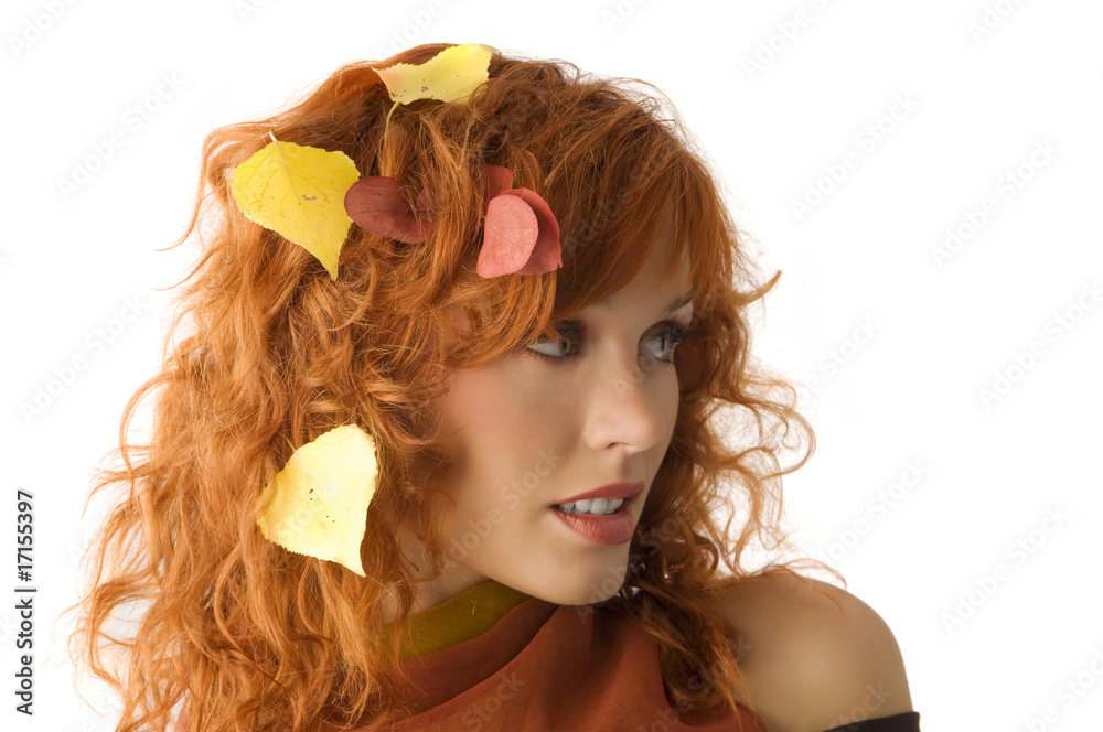 Naklejka premium fall leaves between hair