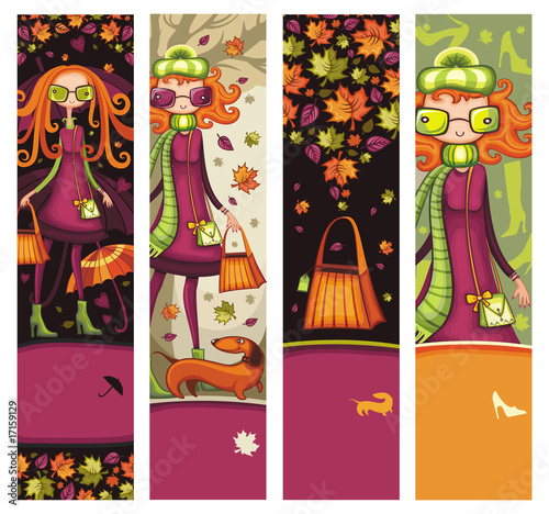 Autumnal vertical banners with fashion girls,