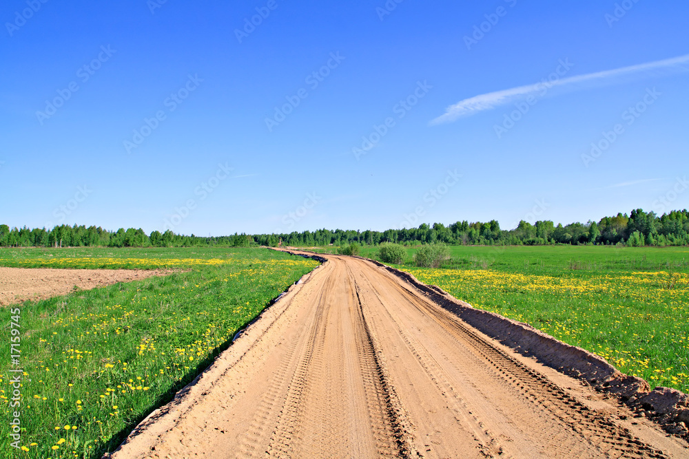 sandy road on field sandy road on field