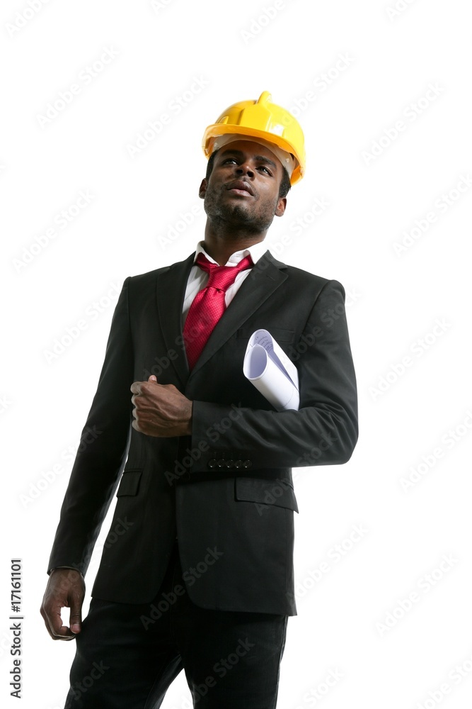 African american architect engineer yellow hardhat African american architect engineer yellow hardhat