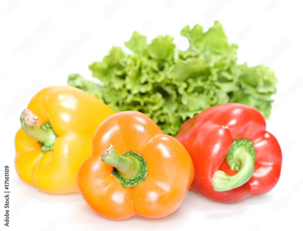 three excellent peppers isolated on white background three excellent peppers isolated on white background