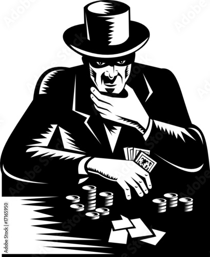 Man in top hat playing high stakes card game of poker