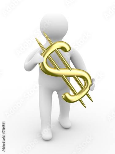 businessman holds dollar on...