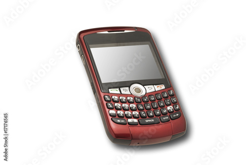 Burgundy personal digital assistant with clipping path