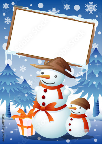 Snowman and signboard