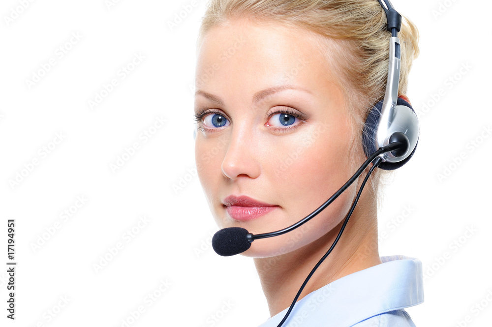 Portrait of beautiful blond woman with headphones Portrait of beautiful blond woman with headphones