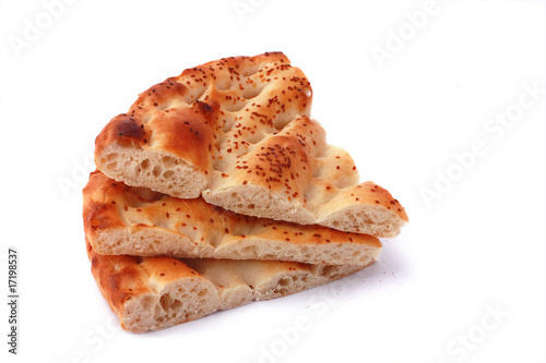 Three slices pita bread isolated on white