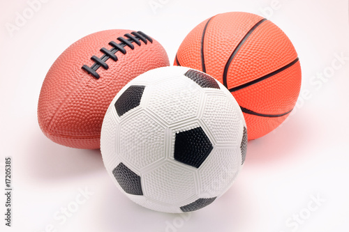 Toy basketball, football and soccer balls