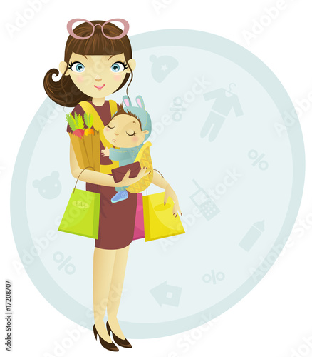 Shopping mum and baby