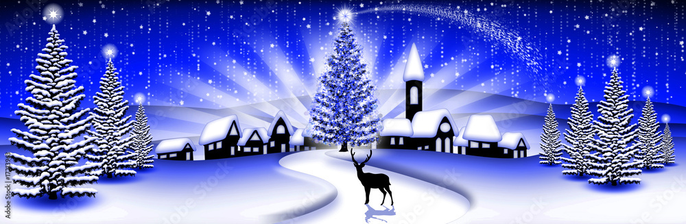 Paesaggio Natale Blu-Christmas Landscape-Paysage Noël-Banner