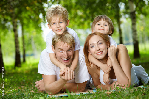 Family on a lawn