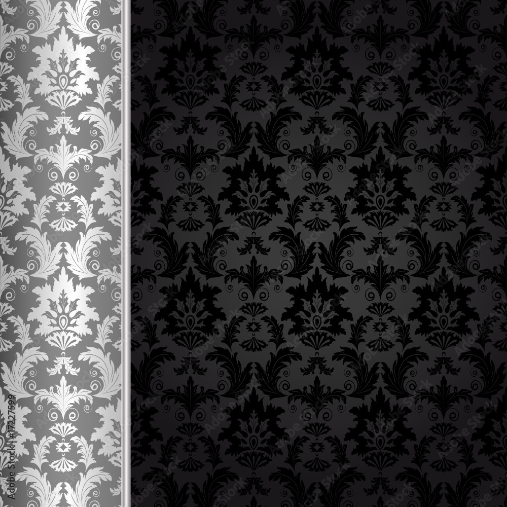 Black background with silver flowers and leaves