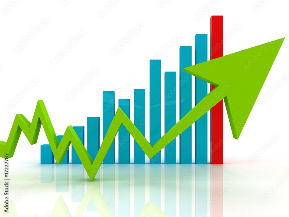 Green arrow on business graph Green arrow on business graph