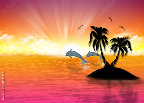 Beautiful sea background  rising sun © iredman