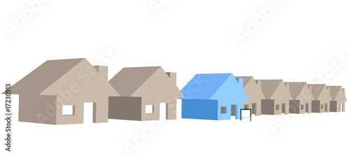 House for sale on street row of 3D houses
