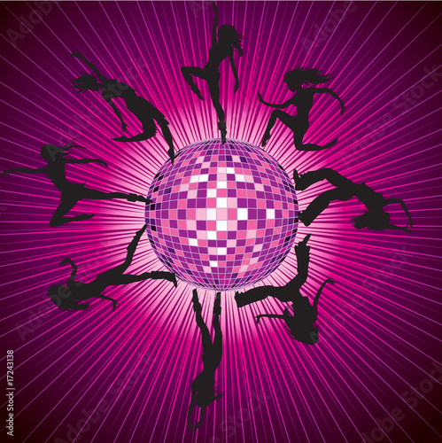 people dancing on the disco-ball as a planet