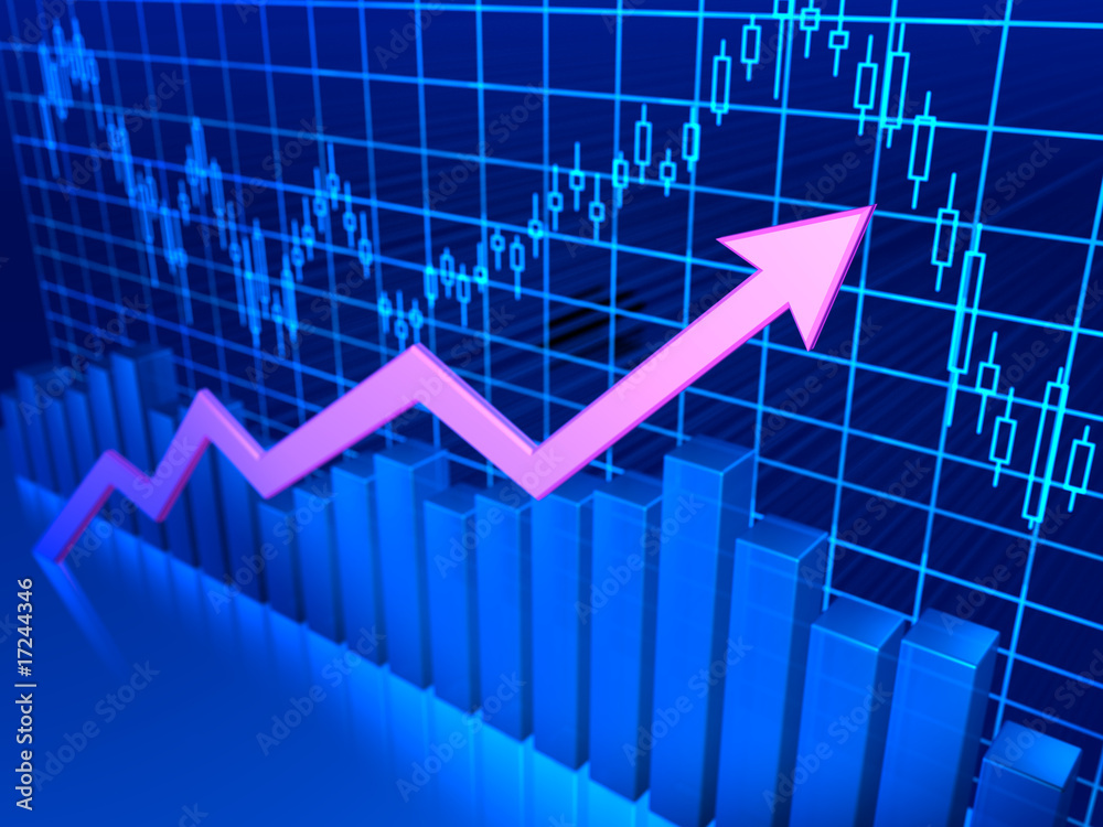3D blue background with abstract stock diagrams with arrow 3D blue background with abstract stock diagrams with arrow
