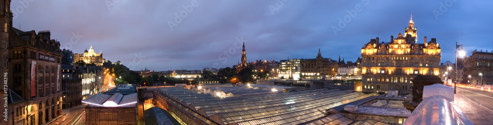 Edinburgh city panorama in twilight from North Bridge