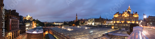 Edinburgh city panorama in twilight from North Bridge