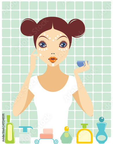 Girl applying face foundation