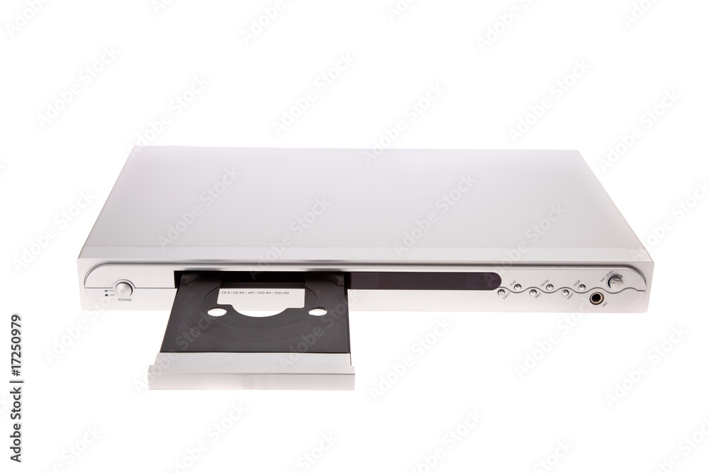 DVD player ejecting disc with isolated on white background DVD player ejecting disc with isolated on white background