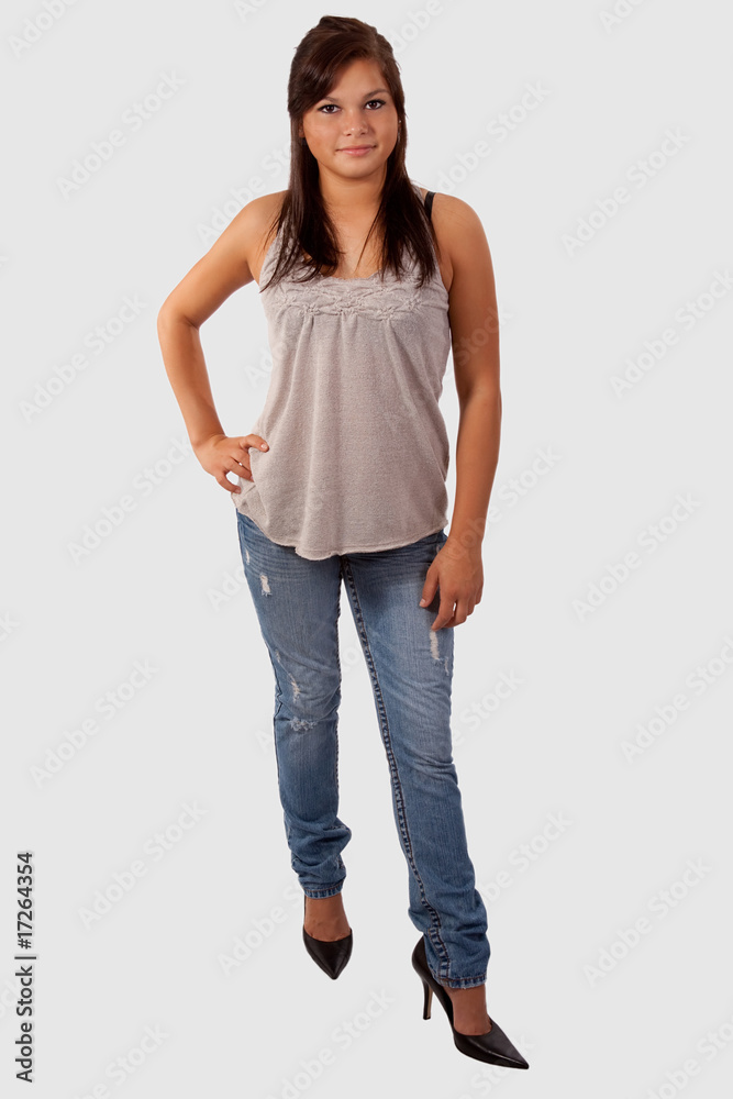Obraz premium Full body of a young attractive brunette teen