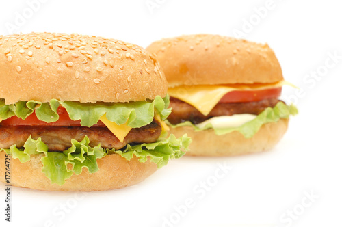 Two hamburgers  isolated on white background