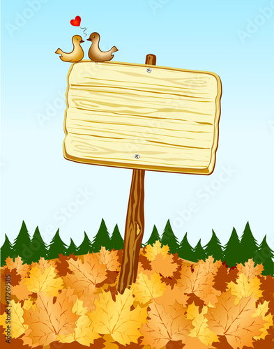 Cartello in legno con ambientazione autunnale