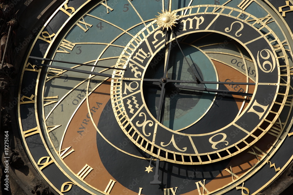 Naklejka premium Old astronomical clock in Prague, Czech Republic.