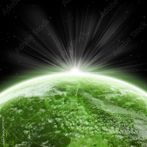 Fototapeta Naklejka Na Ścianę i Meble -  Green Planet Earth Halo - Univers Exploration