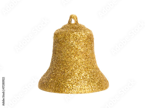 Golden christmas bell, isolated over white.