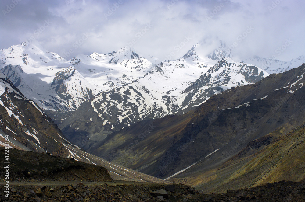 Road to mountain pass, The Himalayas, Ladakh