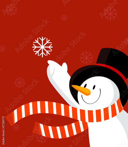 Snowman with snowflake. Red.